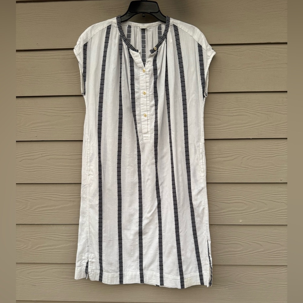 TOAST Cotton White Dress with Vertical Black Stripes